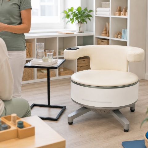 EMP Chair Beckenbodenstuhl in einem Beispiel Ergotherapieraum der Praxis Sopart mit Personal
